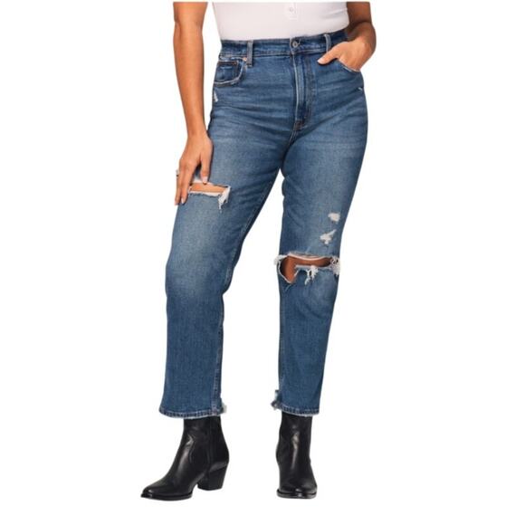 Abercrombie & Fitch Curve Love Ultra High Rise Ankle Straight Jean Destroyed 26R - Picture 1 of 9